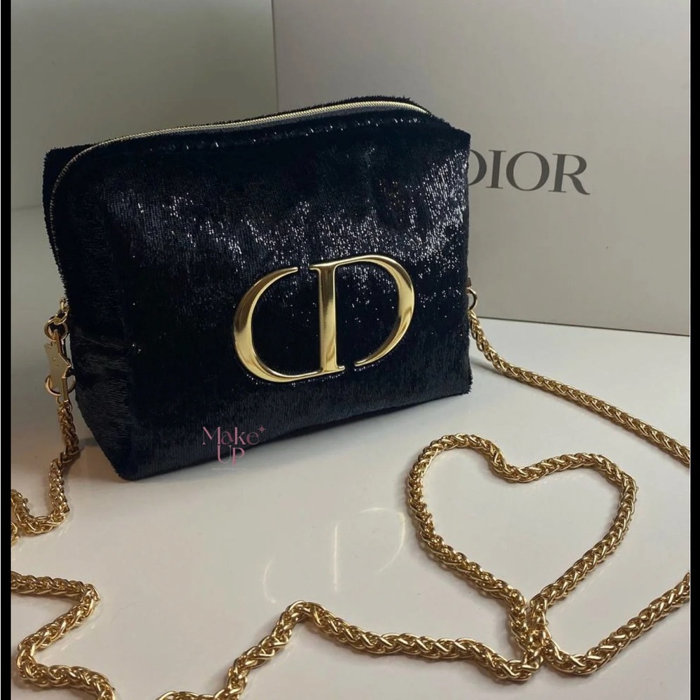 Dior Shimmering Black Crossbody with Gold Chain